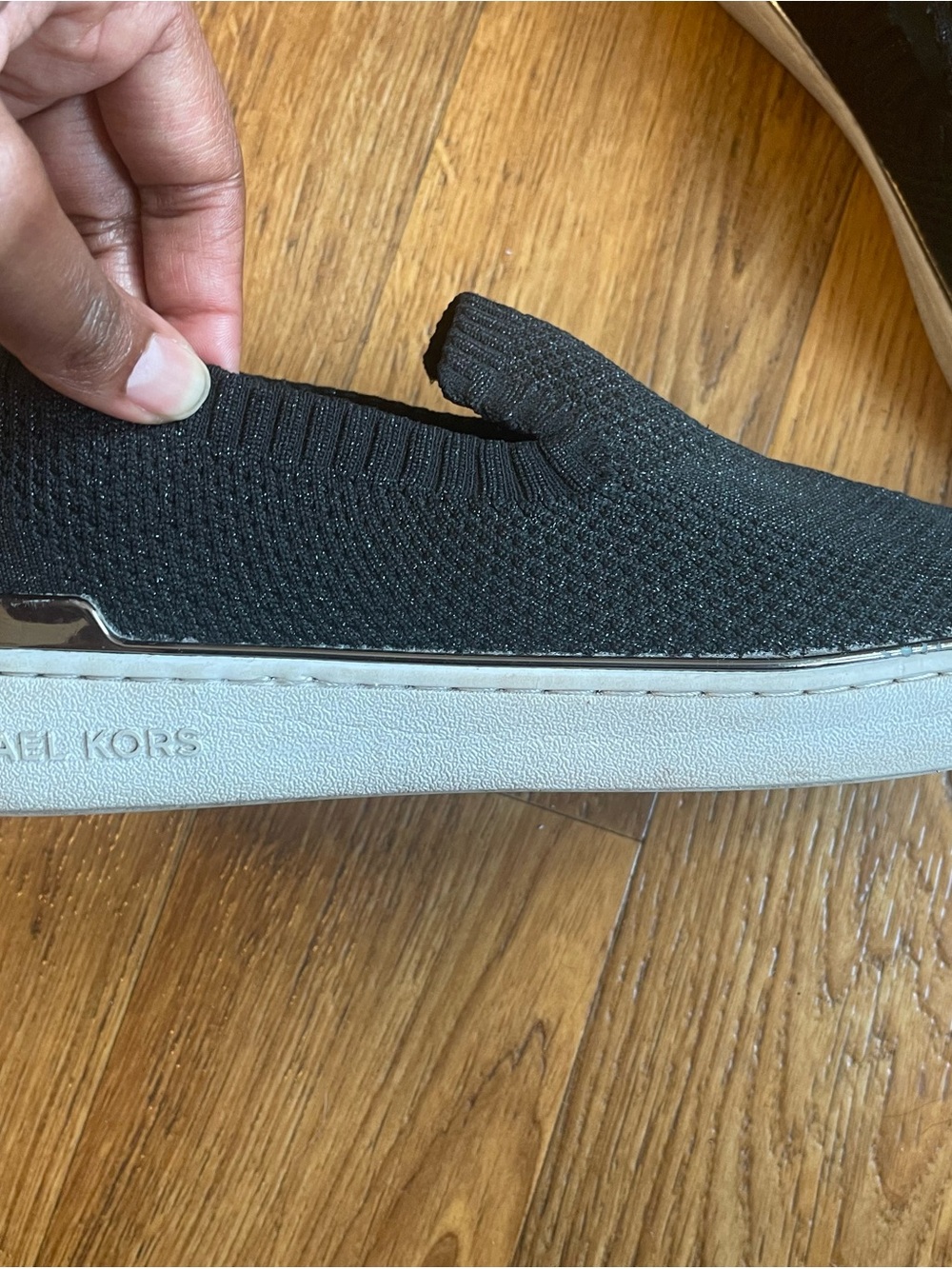 Michael Kors Black Knit Slip-On Sneaker with White Sole